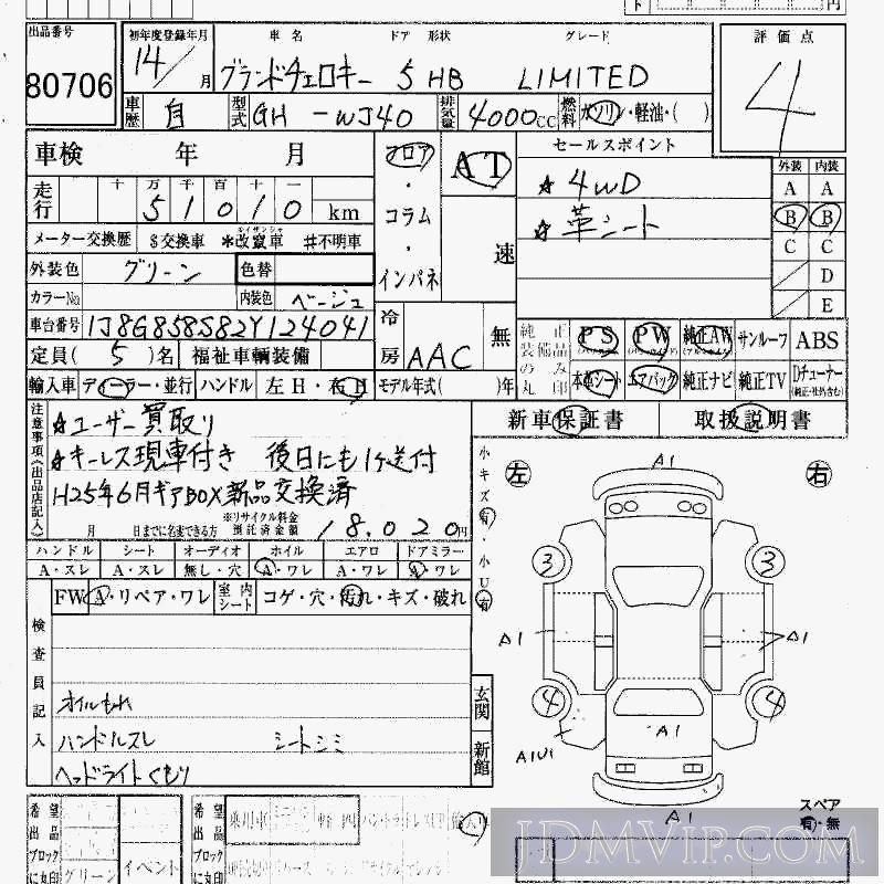 2002 CHRYSLER JEEP GRAND CHEROKEE LTD WJ40 - 80706 - HAA Kobe