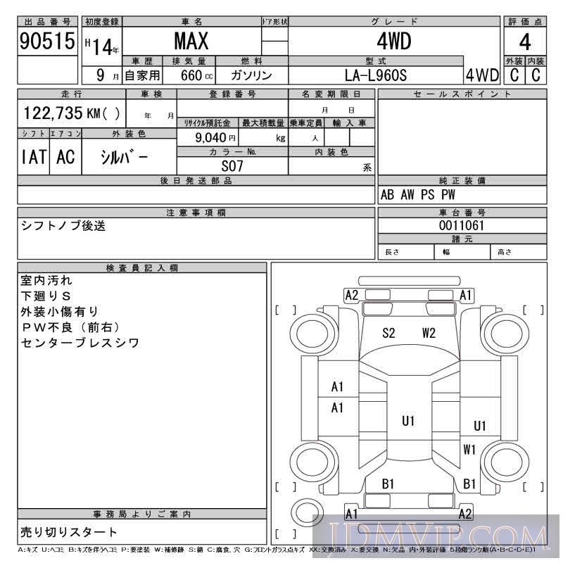 2002 DAIHATSU MAX 4WD L960S - 90515 - CAA Chubu