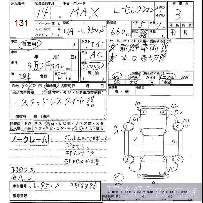 2002 DAIHATSU MAX L L950S - 131 - JU Shizuoka