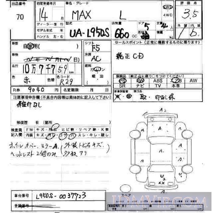 2002 DAIHATSU MAX L L950S - 70 - JU Hiroshima