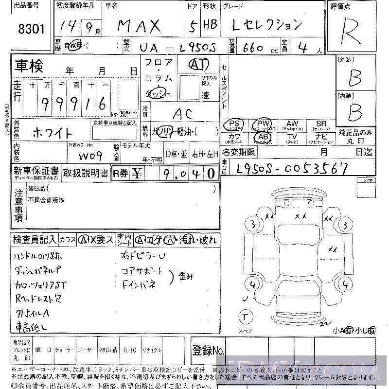 2002 DAIHATSU MAX L L950S - 8301 - LAA Shikoku