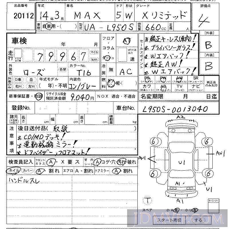 2002 DAIHATSU MAX X_LTD L950S - 20112 - LAA Kansai