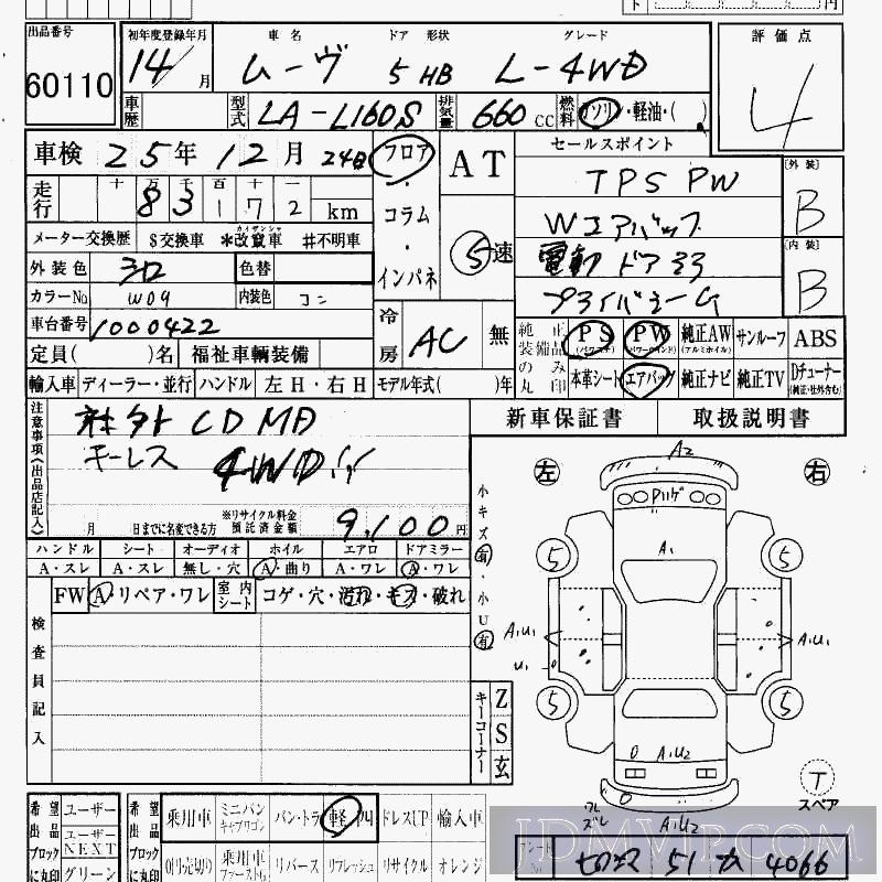 2002 DAIHATSU MOVE 4WD_L L160S - 60110 - HAA Kobe