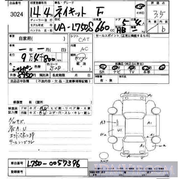 2002 DAIHATSU NAKED F L750S - 3024 - JU Hiroshima