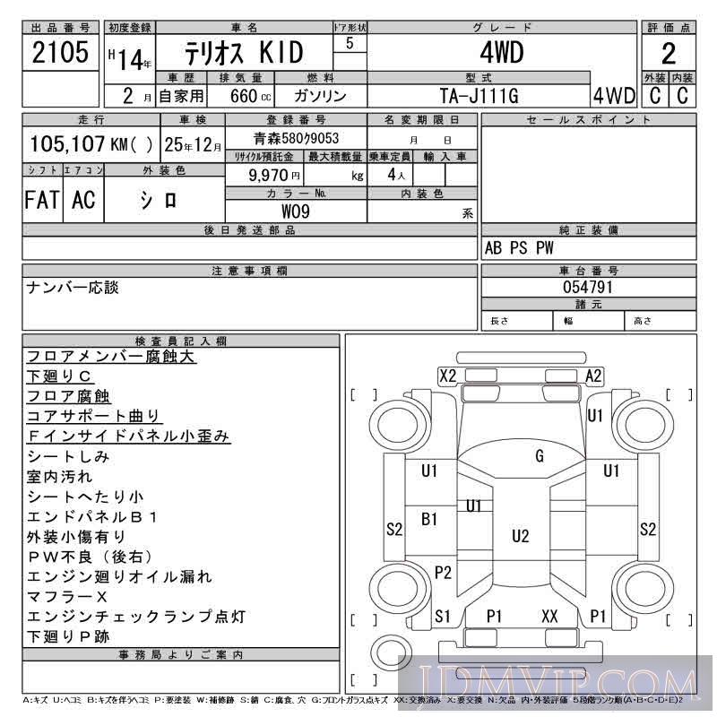2002 DAIHATSU TERIOS KID 4WD J111G - 2105 - CAA Tohoku