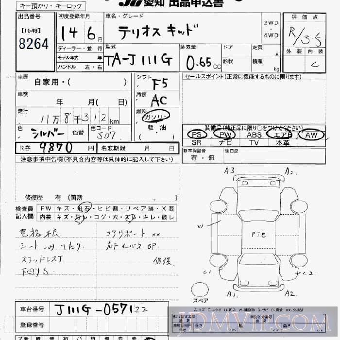 2002 DAIHATSU TERIOS KID  J111G - 8264 - JU Aichi