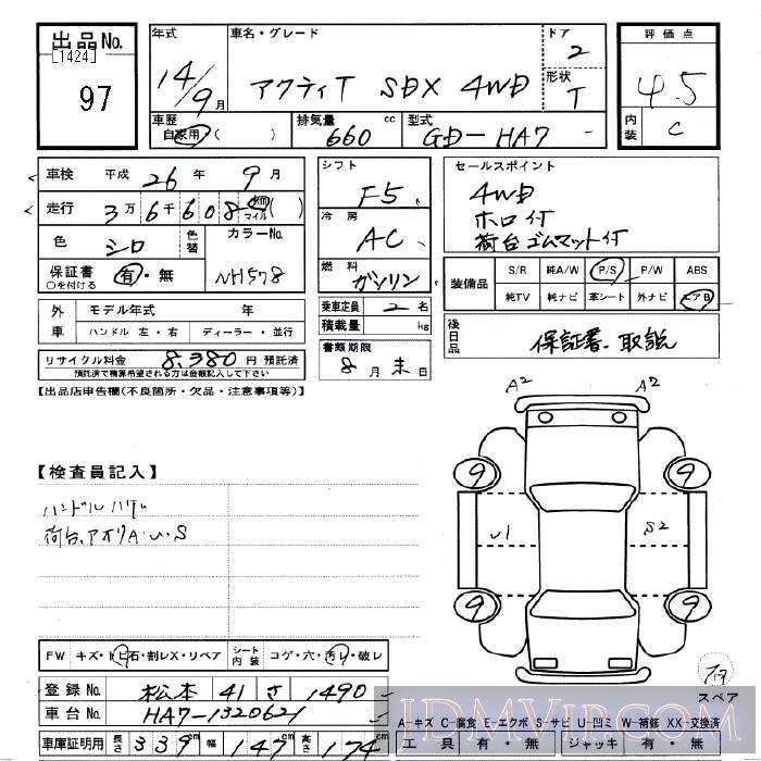 2002 HONDA ACTY TRUCK 4WD_SDX HA7 - 97 - JU Gifu