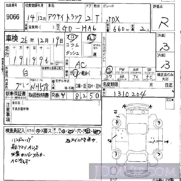 2002 HONDA ACTY TRUCK SDX HA6 - 9066 - LAA Okayama