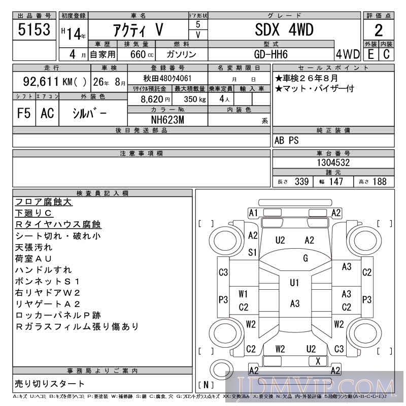 2002 HONDA ACTY VAN SDX_4WD HH6 - 5153 - CAA Tohoku