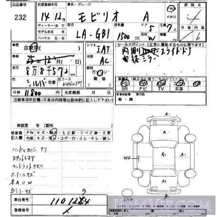 2002 HONDA MOBILIO A GB1 - 232 - JU Hiroshima