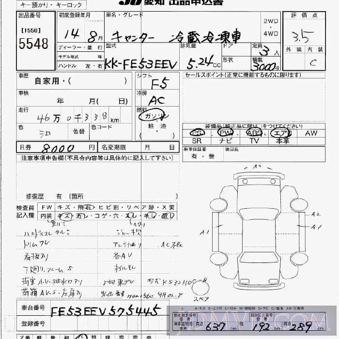 2002 MITSUBISHI CANTER TRUCK _3t FE53EEV - 5548 - JU Aichi