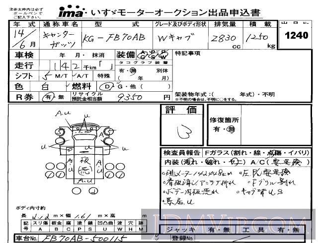 2002 MITSUBISHI CANTER TRUCK  FB70AB - 1240 - Isuzu Kobe