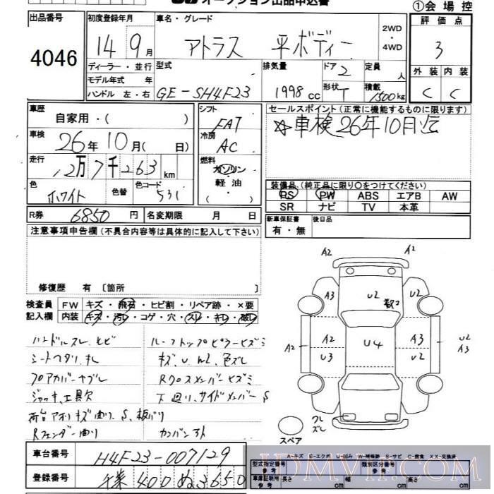 2002 NISSAN ATLAS TRUCK - SH4F23 - 4046 - JU Chiba