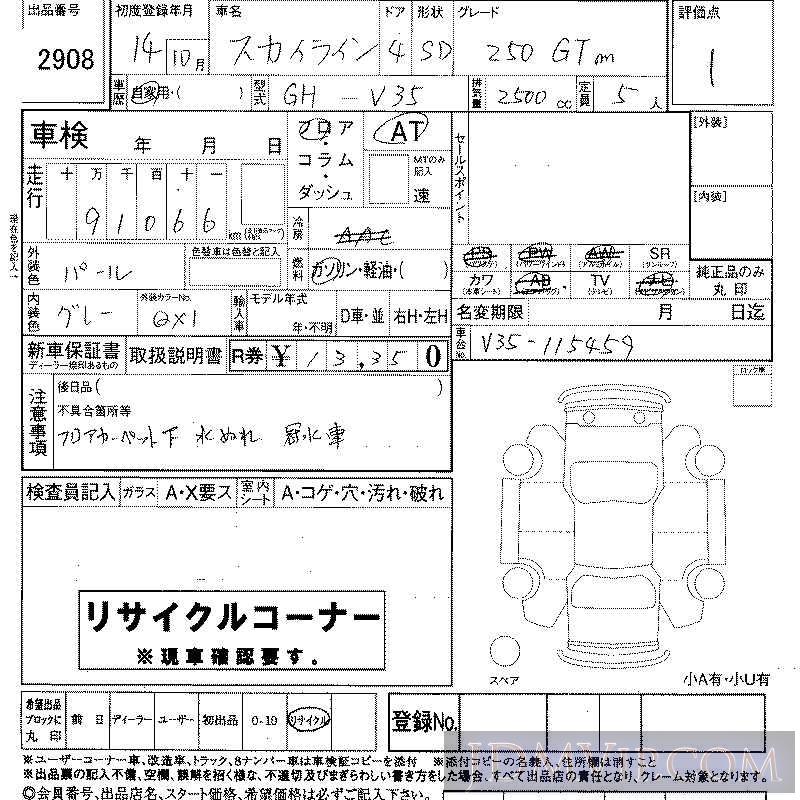 2002 NISSAN SKYLINE 250GT_M V35 - 2908 - LAA Shikoku