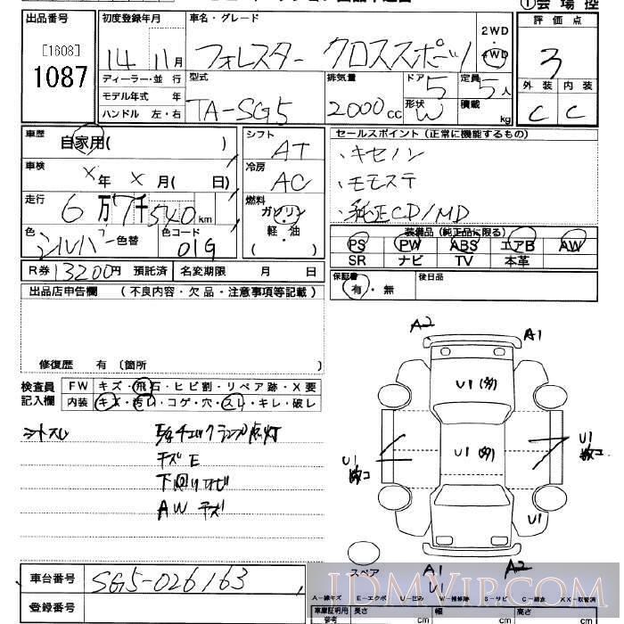 2002 SUBARU FORESTER 4WD_ SG5 - 1087 - JU Saitama