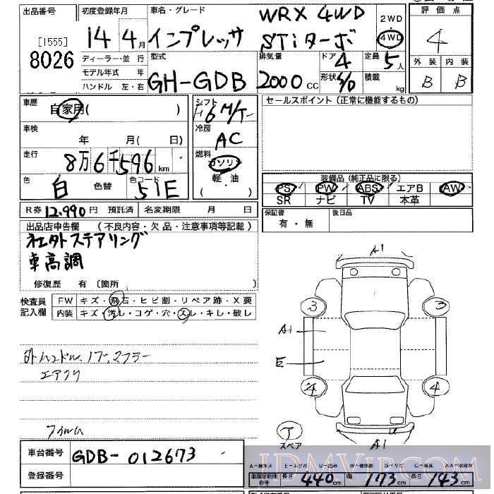 2002 SUBARU IMPREZA 4WD_STi_ GDB - 8026 - JU Tochigi