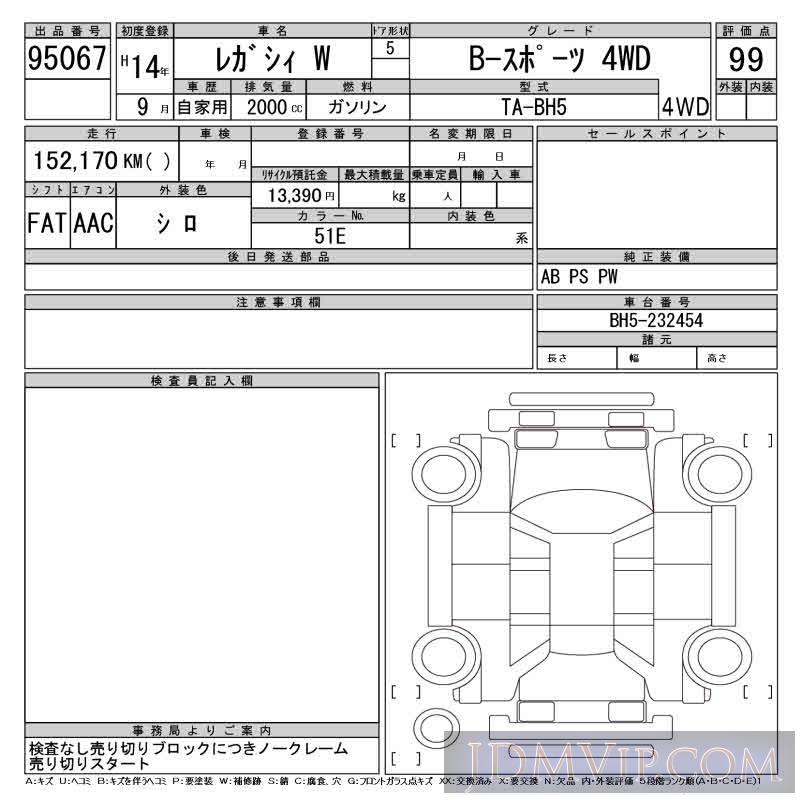 2002 SUBARU LEGACY B-_4WD BH5 - 95067 - CAA Chubu - 536604 Japanese ...