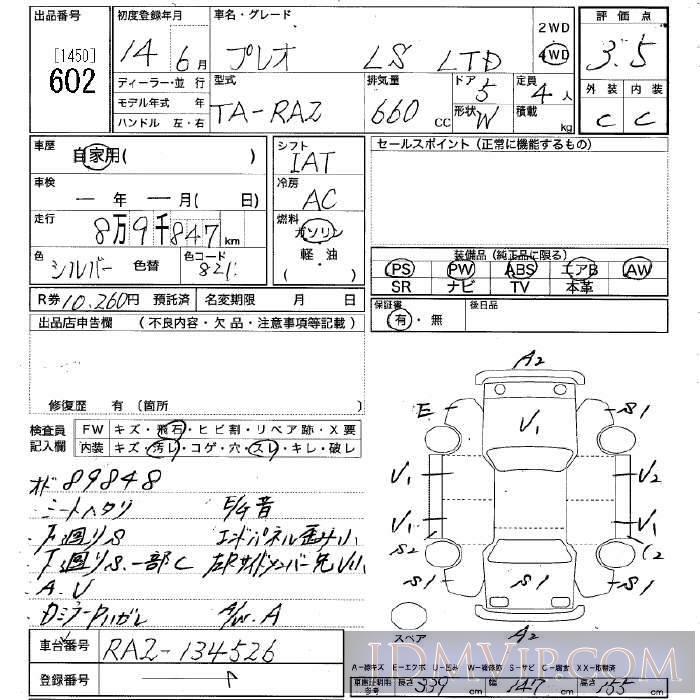 2002 SUBARU PLEO 4WD_LS_LTD RA2 - 602 - JU Niigata