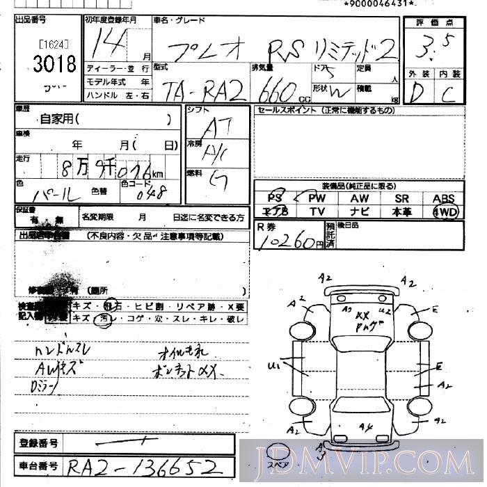 2002 SUBARU PLEO 4WD_RS_LTD_II RA2 - 3018 - JU Fukuoka