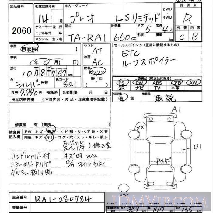 2002 SUBARU PLEO LS_LTD RA1 - 2060 - JU Ibaraki