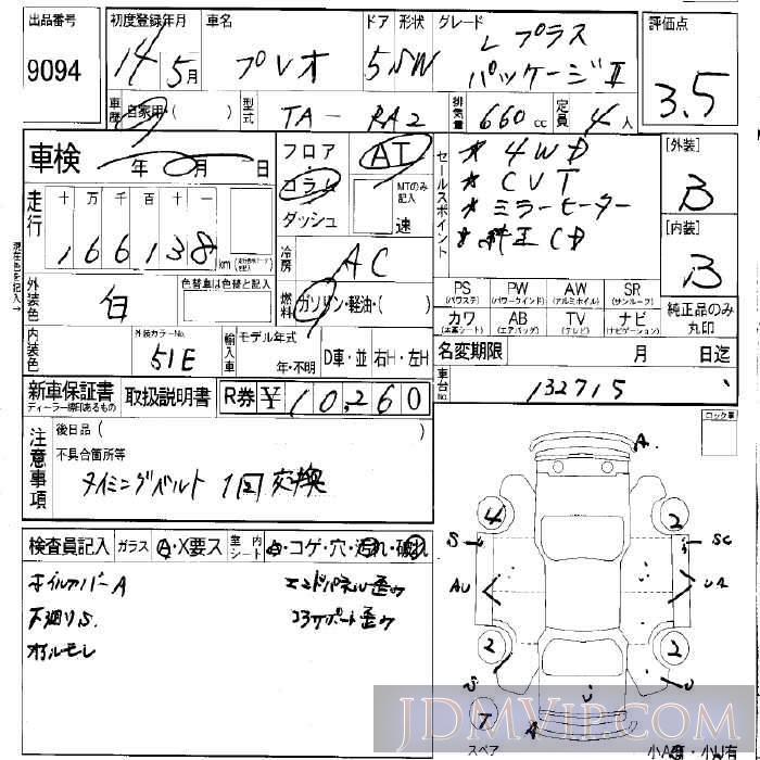 2002 SUBARU PLEO L_PKG2 RA2 - 9094 - LAA Okayama