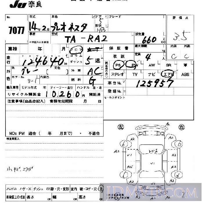 2002 SUBARU PLEO  RA2 - 7077 - JU Nara