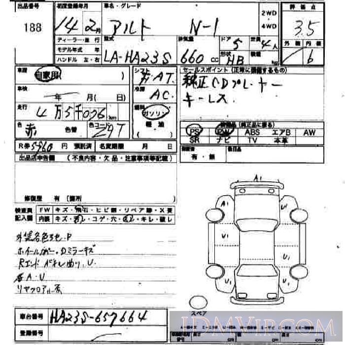 2002 SUZUKI ALTO N-1 HA23S - 188 - JU Hiroshima