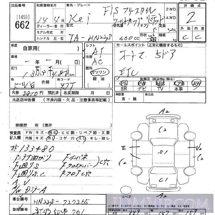 2002 SUZUKI KEI FIS HN22S - 662 - JU Niigata