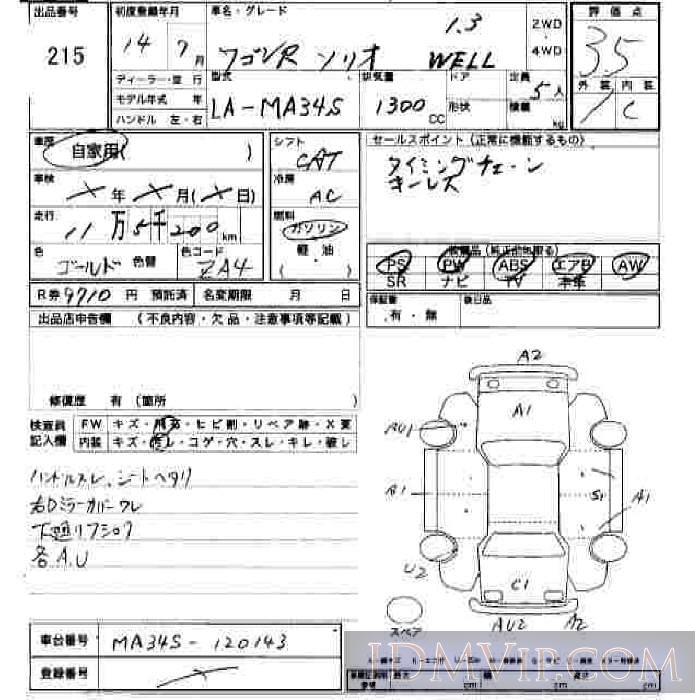 2002 SUZUKI WAGON R 1.3WELL MA34S - 215 - JU Hiroshima