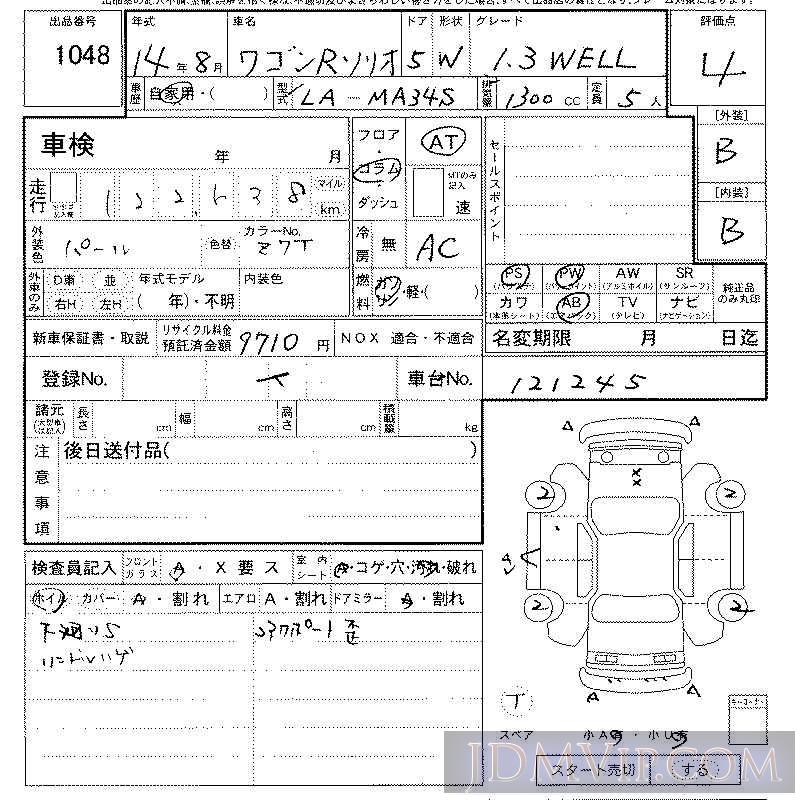 2002 SUZUKI WAGON R 1.3WELL MA34S - 1048 - LAA Kansai