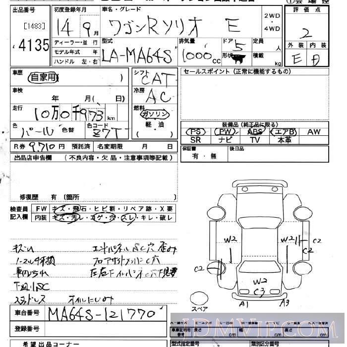 2002 SUZUKI WAGON R E MA64S - 4135 - JU Miyagi