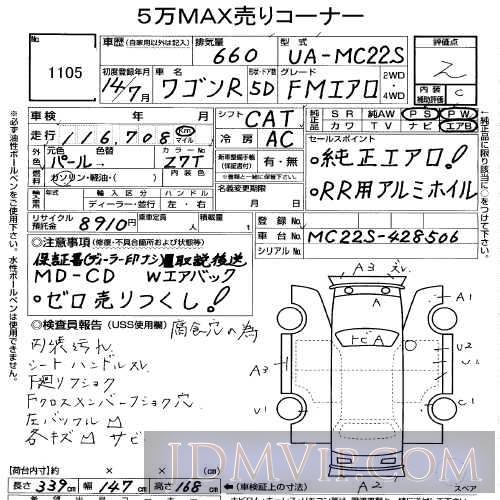 2002 SUZUKI WAGON R FM MC22S - 1105 - USS Tohoku
