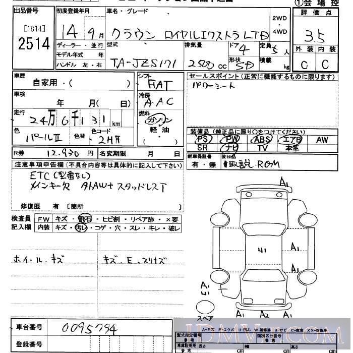 2002 TOYOTA CROWN LTD JZS171 - 2514 - JU Saitama