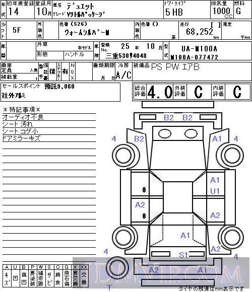 2002 TOYOTA DUET V M100A - 4306 - NAA Nagoya