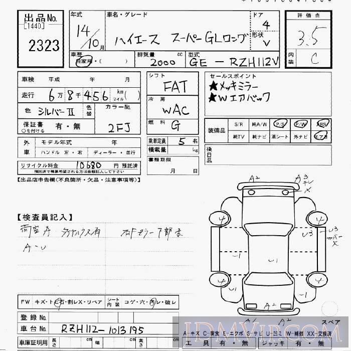 2002 TOYOTA HIACE VAN GL_ RZH112V - 2323 - JU Gifu