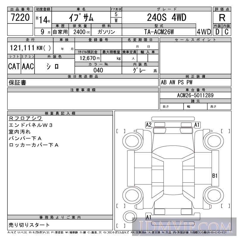 2002 TOYOTA IPSUM 240S_4WD ACM26W - 7220 - CAA Gifu