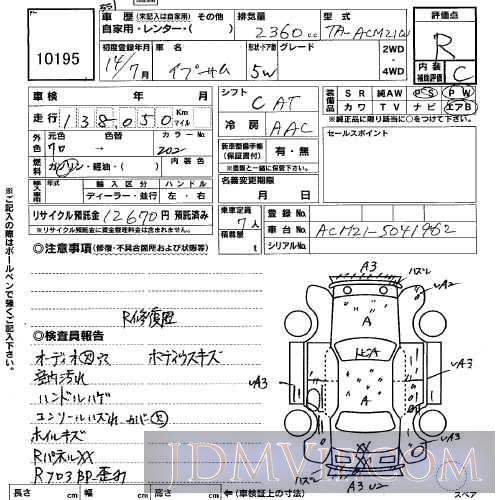 2002 TOYOTA IPSUM ACM21W - 10195 - USS Kyushu