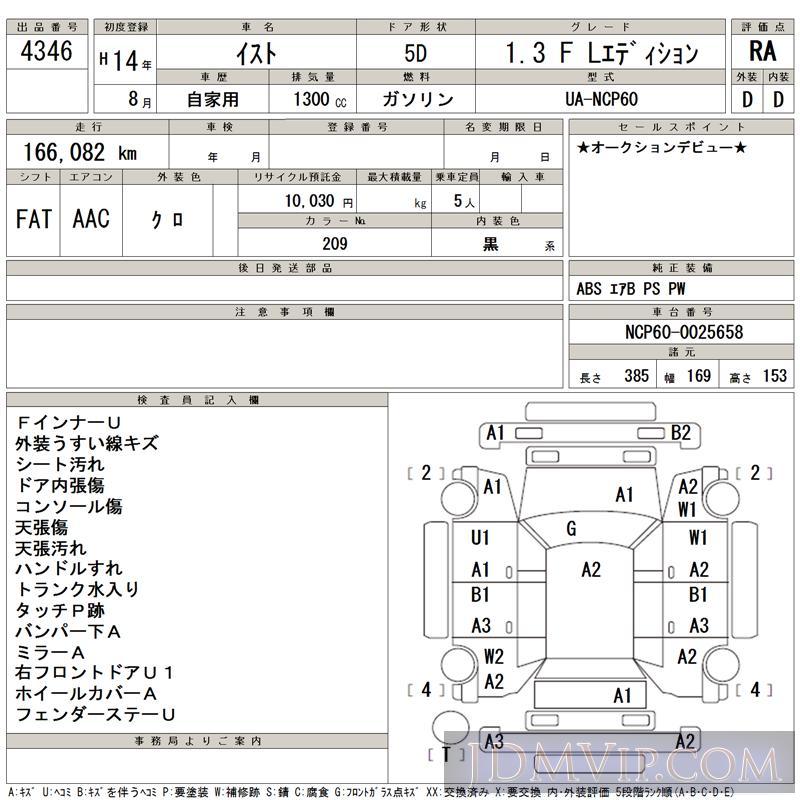 2002 TOYOTA IST 1.3_F_L NCP60 - 4346 - TAA Kyushu
