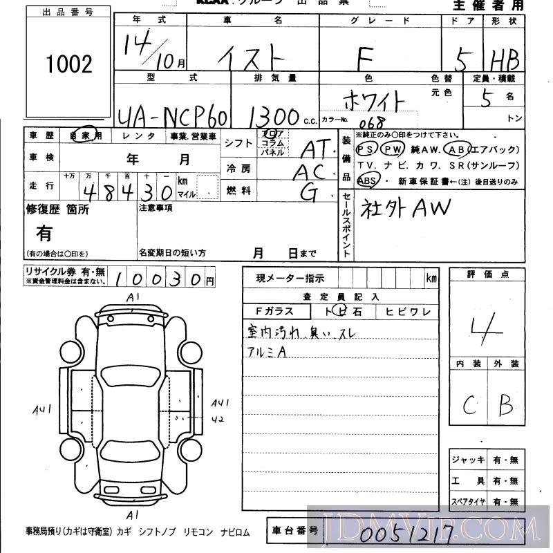 2002 TOYOTA IST F NCP60 - 1002 - KCAA Fukuoka