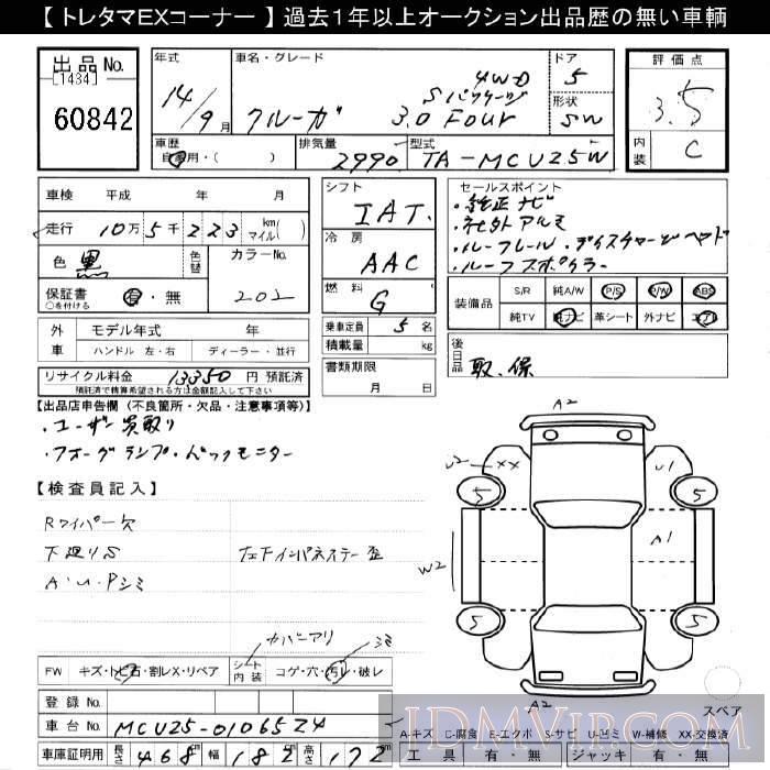 2002 TOYOTA KLUGER 4WD_3.0FOUR_S-PKG MCU25W - 60842 - JU Gifu