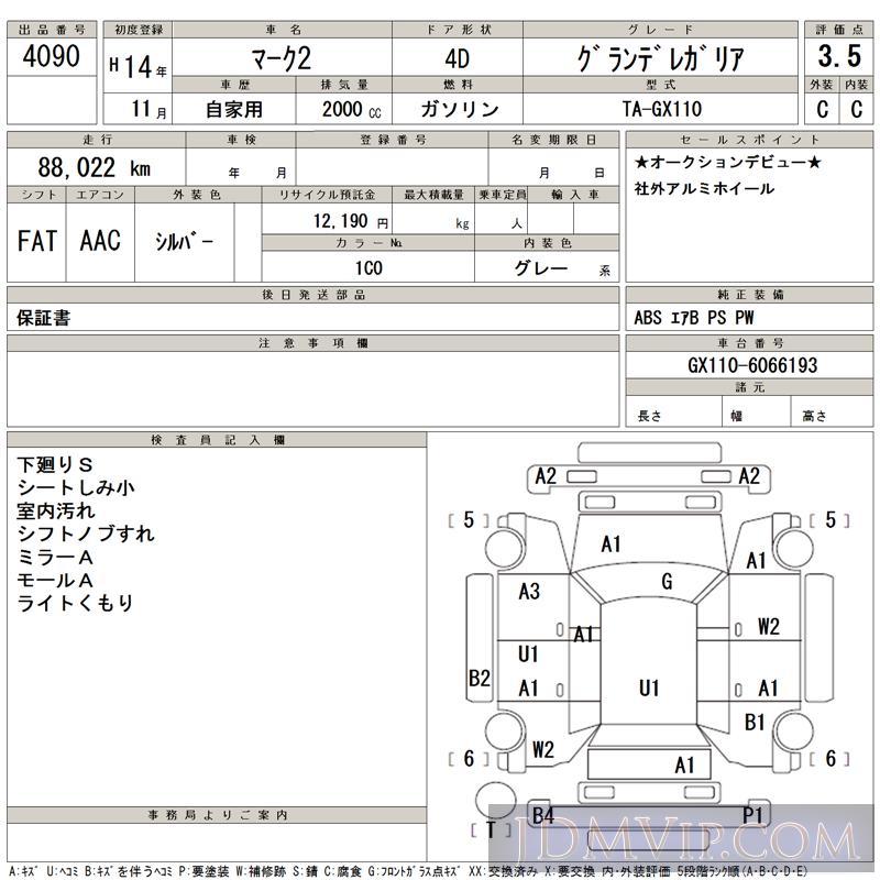 2002 TOYOTA MARK II  GX110 - 4090 - TAA Kantou