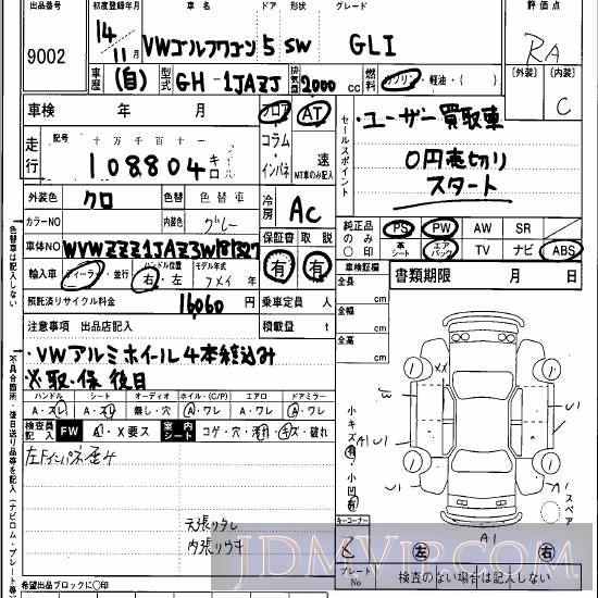 2002 VOLKSWAGEN VW GOLF WAGON GLi 1JAZJ - 9002 - Hanaten Osaka