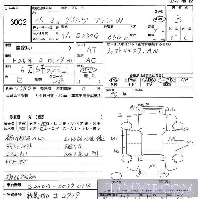 2003 DAIHATSU ATRAI WAGON  S230G - 6002 - JU Fukushima