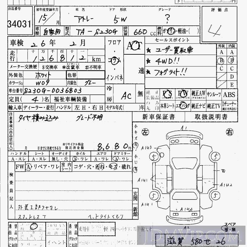 2003 DAIHATSU ATRAI WAGON  S230G - 34031 - HAA Kobe