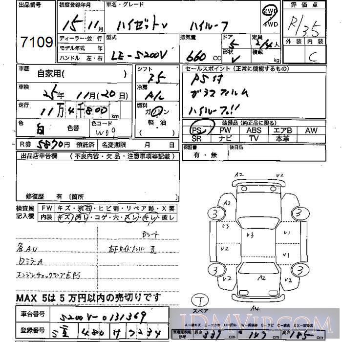 2003 DAIHATSU HIJET VAN  S200V - 7109 - JU Mie