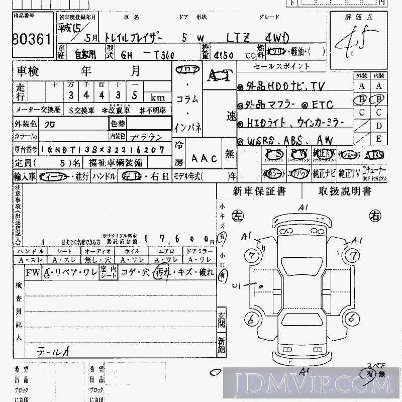 2003 GM CHEVROLET TRAIL BLAZER 4WD_LTZ T360 - 80361 - HAA Kobe