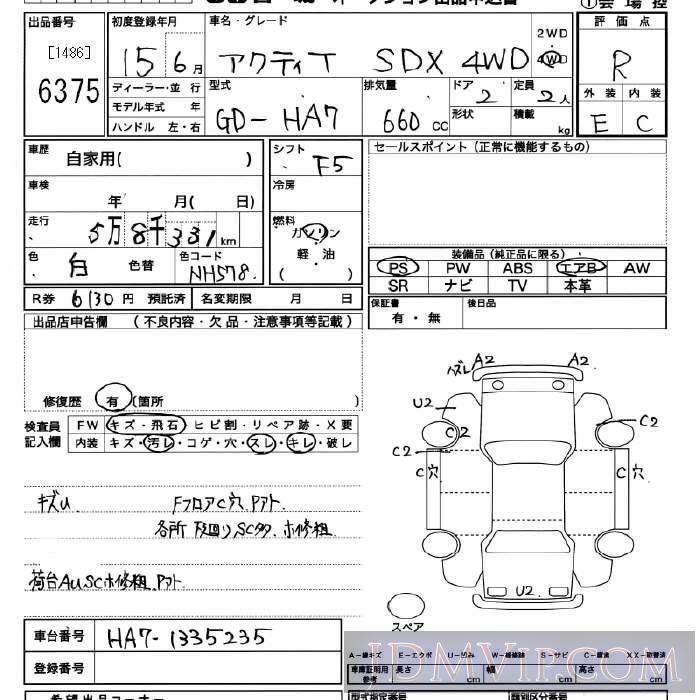 2003 HONDA ACTY TRUCK 4WD_SDX HA7 - 6375 - JU Miyagi