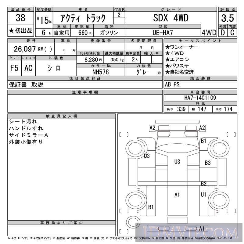 2003 HONDA ACTY TRUCK SDX_4WD HA7 - 38 - CAA Gifu