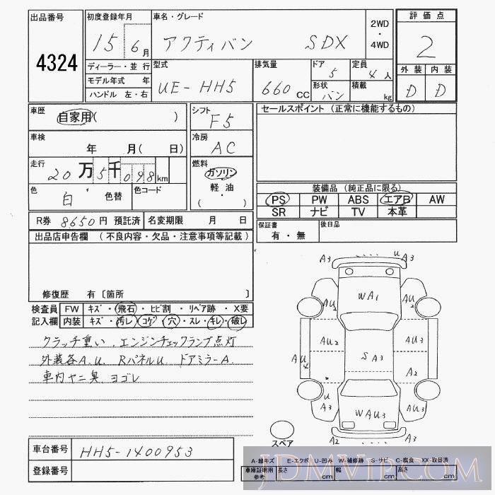 2003 HONDA ACTY VAN SDX HH5 - 4324 - JU Yamaguchi