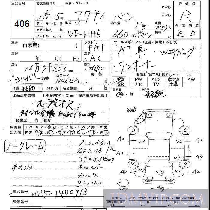 2003 HONDA ACTY VAN  HH5 - 406 - JU Shizuoka